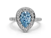 Fancy Blue Pear Cut Diamond Halo Pavé Engagement Ring Set in Silver with Bezel Setting
