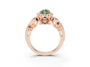 Fancy Green Marquise Cut Diamond Halo Ring Set in Rose gold with Milgrain Pavé Band and Prong Setting