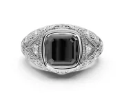 Asscher Cut Vintage Bezel Engagement Ring Setting for a Black Center | Milgrain Band | White Gold