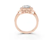 Princess Cut Diamond Halo Engagement Ring Set in Rose gold with Milgrain Pavé Band