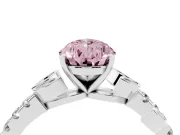 Fancy Pink Pear Cut Diamond Solitaire Leaf-Inspired Ring Set in White gold with Pavé Band and Prong Setting