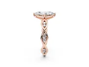 Marquise Cut Diamond Twist Band Solitaire Ring Set in Rose gold with Leaf Prong Setting and Accent Stones