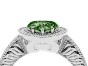 Fancy Green Heart Cut Diamond Halo Ring Set in Silver with Round Accent Halo, Pavé Band and Prong Setting