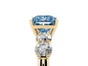 Princess Cut Five Stone Engagement Ring Setting for a Fancy Blue Lab-Grown Diamond | Prong Set Side Stones | Yellow Gold