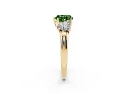 Fancy Green Heart Cut Diamond Three-Stone Ring Set in Yellow gold with Bold Center and Classic Band