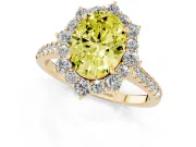 Oval Scalloped Halo Engagement Ring Setting for a Fancy Yellow Lab-Grown Diamond | Single Row Pave | Yellow Gold