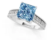 Princess Cut Hidden Halo Engagement Ring Setting for a Fancy Blue Lab-Grown Diamond | Milgrain Pave | Platinum