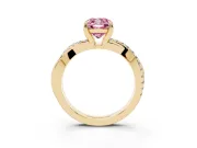 Fancy Pink Cushion Cut Diamond Twist Band Solitaire Set in Yellow gold with Pavé Accents and Prong Setting