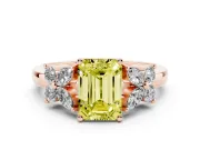 Fancy Yellow Emerald Cut Diamond Floral Cluster Ring Set in Rose gold with Marquise Petals and Prong Setting