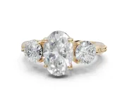 Oval Three Stone Engagement Ring Setting | Tapered Pave Band | Yellow Gold