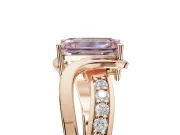 Emerald Cut Bypass Solitaire Engagement Ring Setting for a Fancy Pink Lab-Grown Diamond | Pavé Strands | Rose Gold