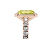 Emerald Cut Halo Pavé Engagement Ring Setting for a Fancy Yellow Lab-Grown Diamond | Rose Gold