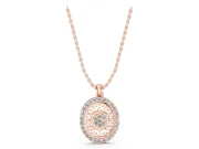 Round Lab-Grown Diamond Oval Filigree Cluster Pendant Necklace | Pavé Edge | Rose Gold