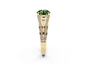 Fancy Green Round Cut Diamond Split Shank Ring Set in Yellow gold with Pavé Band and Prong Setting