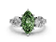 Fancy Green Marquise Cut Diamond Three-Stone Ring Set in Silver with Prong Setting and Classic Band