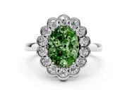 Oval Scalloped Cluster Halo Engagement Ring Setting for a Fancy Green Lab-Grown Diamond | Plain Band | Sterling Silver