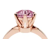 Fancy Pink Round Cut Diamond Solitaire Engagement Ring Set in Rose gold with Slim Tapered Solitaire Band