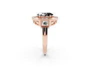 Oval Milgrain Sectioned Halo Engagement Ring Setting for a Black Center | Rose Gold