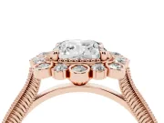 Cushion Cut Vintage Scalloped Halo Engagement Ring Setting | Milgrain Pavé Band | Rose Gold