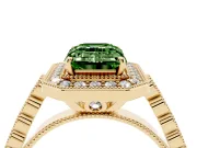 Emerald Cut Graduated Milgrain Halo Engagement Ring Setting for a Fancy Green Lab-Grown Diamond | Yellow Gold