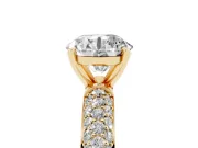 Round Cut Diamond Solitaire Ring Set in Yellow gold with Prong Setting and Pavé-Set Band