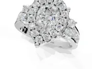 Pear-Shaped Halo Side Cluster Engagement Ring Setting | Graduated Channel Band | Sterling Silver