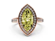 Fancy Yellow Marquise Cut Diamond Halo Solitaire Ring Set in Rose gold with Pavé Band and Bezel Setting