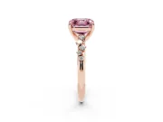 Fancy Pink Asscher Cut Diamond Solitaire Vine Band Ring Set in Rose gold with Round Accents and Prong Setting