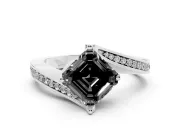 Fancy Black Asscher Cut Diamond Solitaire Ring Set in Platinum with Intertwined Pavé Twist Band