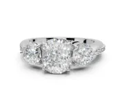 Cushion Cut Three Stone Engagement Ring Setting | Tapered Pave Band | Platinum
