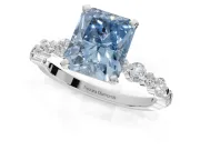 Radiant Cut Pavé Engagement Ring Setting for a Fancy Blue Lab-Grown Diamond | Alternating Accents | Sterling Silver