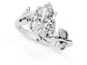 Pear-Shaped Twisted Bypass Engagement Ring Setting | Accented Leaves | Sterling Silver