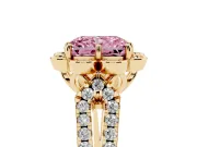Radiant Cut Floral Halo Engagement Ring Setting for a Fancy Pink Lab-Grown Diamond | Pavé Split Shank | Yellow Gold
