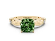 Fancy Green Cushion Cut Diamond Solitaire Twisted Band Ring Set in Yellow gold with Accent Stones and Prong Setting