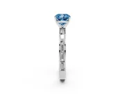 Fancy Blue Cushion Cut Diamond Solitaire Ring Set in Silver with Channel-Set Baguette Band and Prong Setting