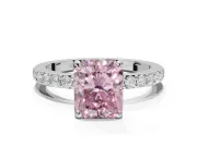 Radiant Cut Hidden Halo Engagement Ring Setting for a Fancy Pink Lab-Grown Diamond | Pavé Band | White Gold