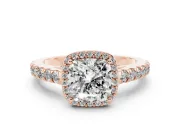 Cushion Cut Halo Pavé Engagement Ring Setting | Single Row Shoulders | Rose Gold