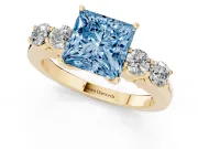 Princess Cut 5 Stone Engagement Ring Setting for a Fancy Blue Lab-Grown Diamond | Yellow Gold