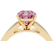 Fancy Pink Cushion Cut Diamond Solitaire Ring Set in Yellow gold with Channel-Set Band and Prong Setting