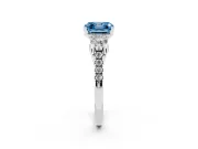 Fancy Blue Three-Stone Asscher Cut Diamond Pavé Band Ring Set in Silver with Prong-Set Trio