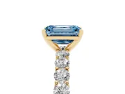 Emerald Cut Shared Prong Engagement Ring Setting for a Fancy Blue Lab-Grown Diamond | Yellow Gold