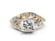 Heart-Shaped Bypass Pavé Engagement Ring Setting | Marquise and Pear Accents | Yellow Gold