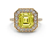 Asscher Cut Halo Engagement Ring Setting for a Fancy Yellow Lab-Grown Diamond | Polished Halo Rim | Yellow Gold