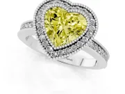 Fancy Yellow Heart Cut Diamond Round Halo Ring Set in White gold with Pavé Band