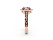 Fancy Pink Oval Cut Diamond Halo Ring Set in Rose gold with Round Accent Halo, Pavé Band and Prong Setting