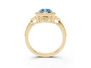 Fancy Blue Cushion Cut Diamond Halo Engagement Ring Set in Yellow gold with Milgrain Pavé Band