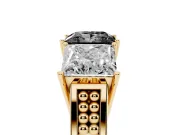 Princess Cut Three Stone Engagement Ring Setting for a Black Center | Beaded Shoulders | Yellow Gold