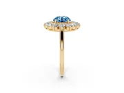 Round Floral Double Halo Engagement Ring Setting for a Fancy Blue Lab-Grown Diamond | Plain Band | Yellow Gold