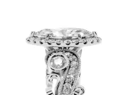 Marquise Cut Diamond Halo Ring Set in Silver with Milgrain Pavé Band and Prong Setting