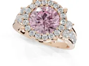 Round Halo Engagement Ring Setting for a Fancy Pink Lab-Grown Diamond | Side Clusters | Rose Gold